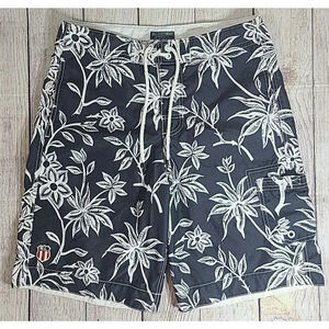 Polo Jeans Co Ralph Lauren Swim Trunks Shorts Mens Medium Navy Blue White Floral